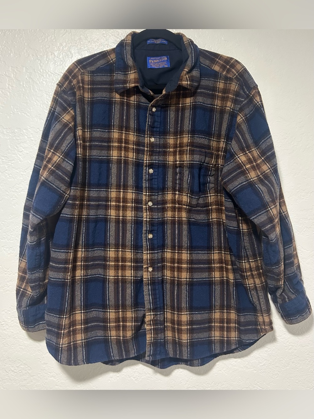 Pendleton Blue and Gold 100% Virgin Wool with Elbow Patches